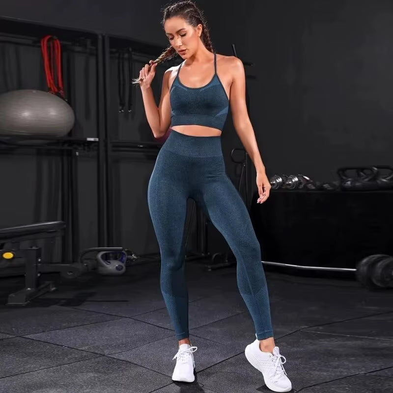 2 Pieces Women'S Tracksuit Seamless Yoga Set Workout Sportswear Gym Clothing High Waist Leggings Fitness Sports Suits